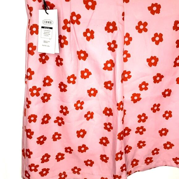 NWT Cider Mini Skirt Medium Pink Red Flowers A Line Zipper Retro Mod Fun - Picture 3 of 6